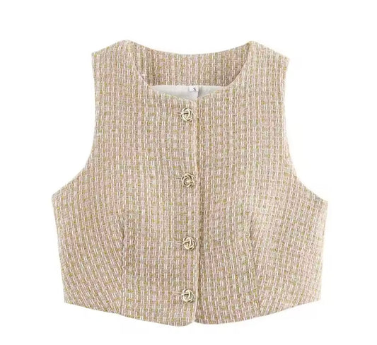 Beige Cropped Sleeveless Vest