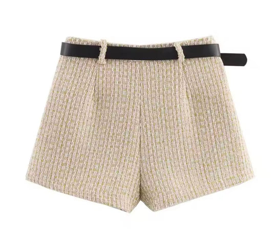 Beige Shorts Textured Matching Set