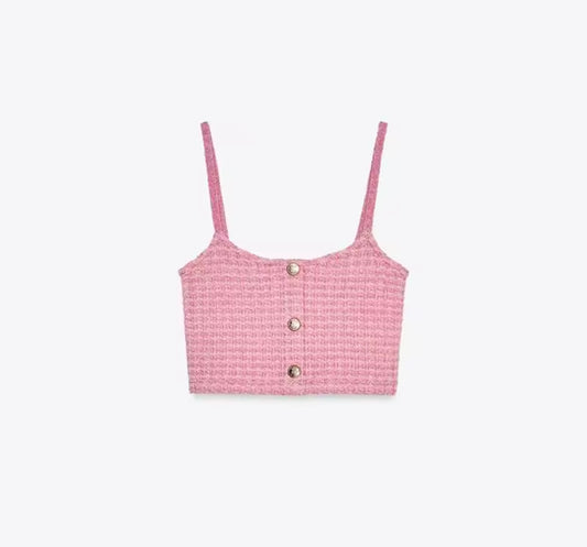 Deliah Pink Gold Button detail Cropped Top Set