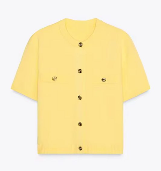 Angela Yellow gold button detail top set