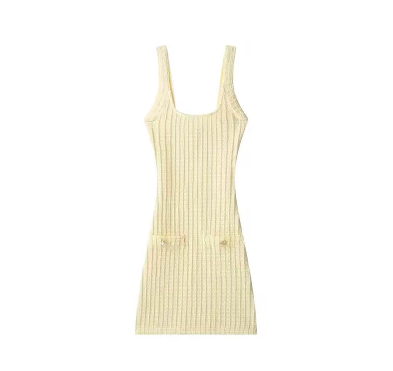Aaliyah Yellow Gold Button Pocket detail Dress.